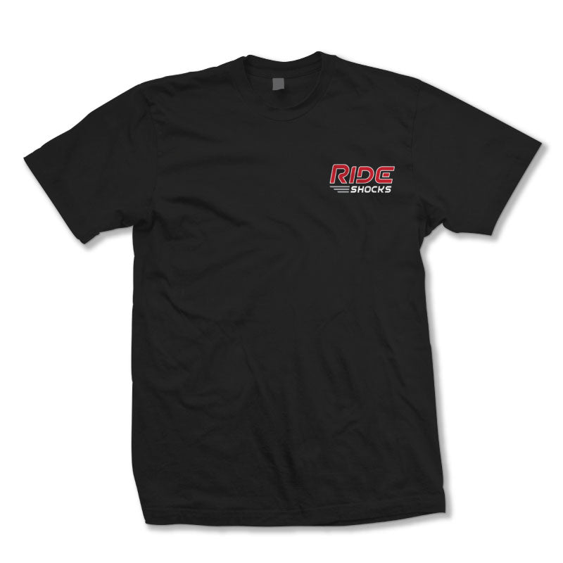 Ride Shocks black t-shirt, front design