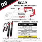 Examples of added weight to the rear of a Toyota Tacoma. Choose the best Ride Shocks for your truck depending on how weight has been added to your truck.