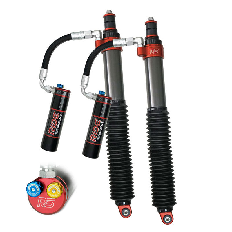 Rear Tacoma shocks from Ride Shocks are built for performance. These aluminum shocks provide plenty of travel for lifted Tacomas and come standard with DPA adjusters and shock boots.