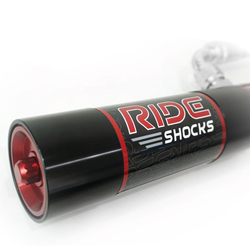 4Runner rear Ride Shock remote reservoir. Billet aluminum design with black and red anodizing. Ride Shocks for Toyota 4Runner are high quality and designed to last.
