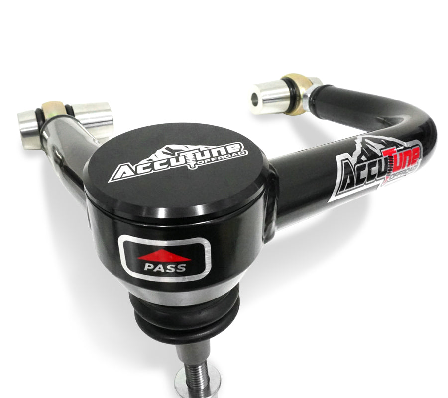 AccuTune Offroad tubular steel upper control arms for the Ford Bronco include high quality ball joint and cap for durable long lasting use. These powder coated control arms feature top of the line FK heim joints for extra strength and adjustability.