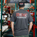 Back design of Ride Shocks gray lifestyle t-shirt