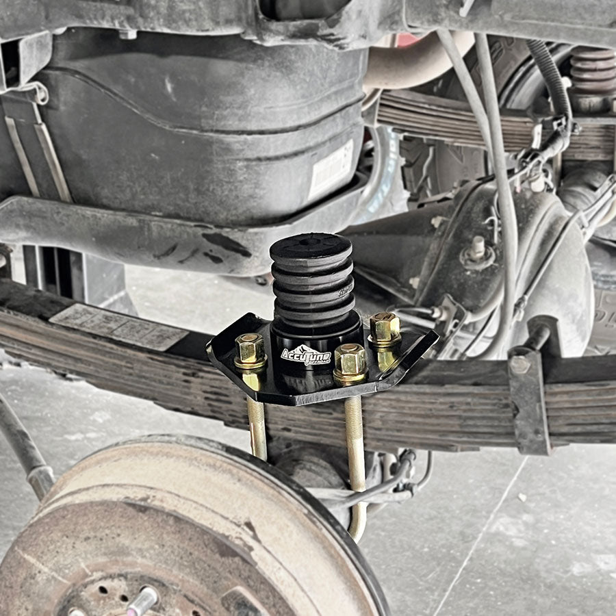 U-bolt flip kit for Toyota Tacoma from AccuTune Offroad. This kit is a one size fits all u-bolt flip and bump stop kit. This u-bolt flip kit comes standard with 8 different height options to allow for perfect fitment on your Tacoma no matter which shocks and leafs spring you have.