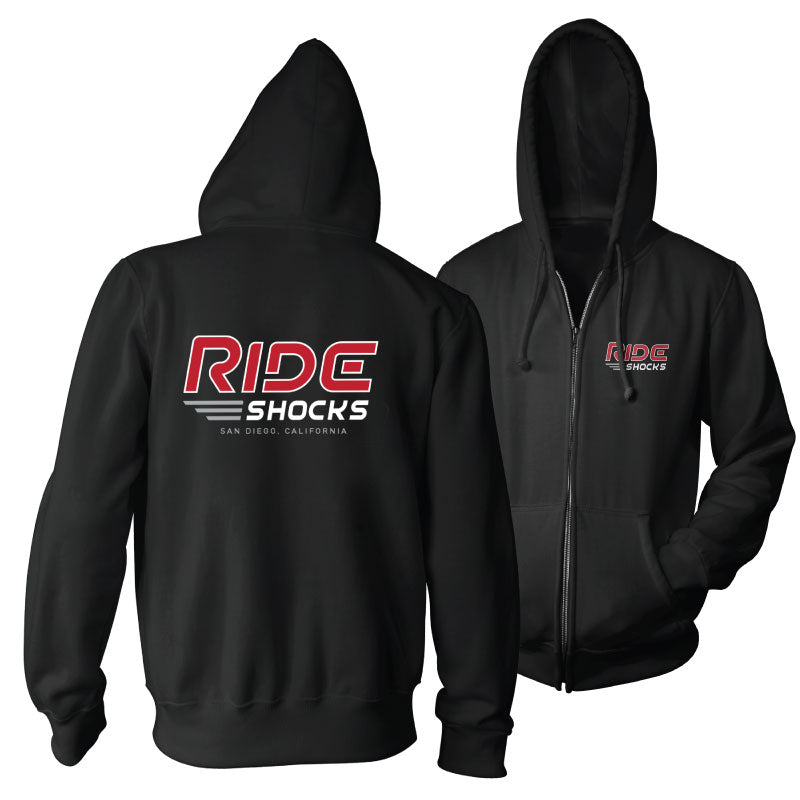 Ride Shocks black zip up hoodie