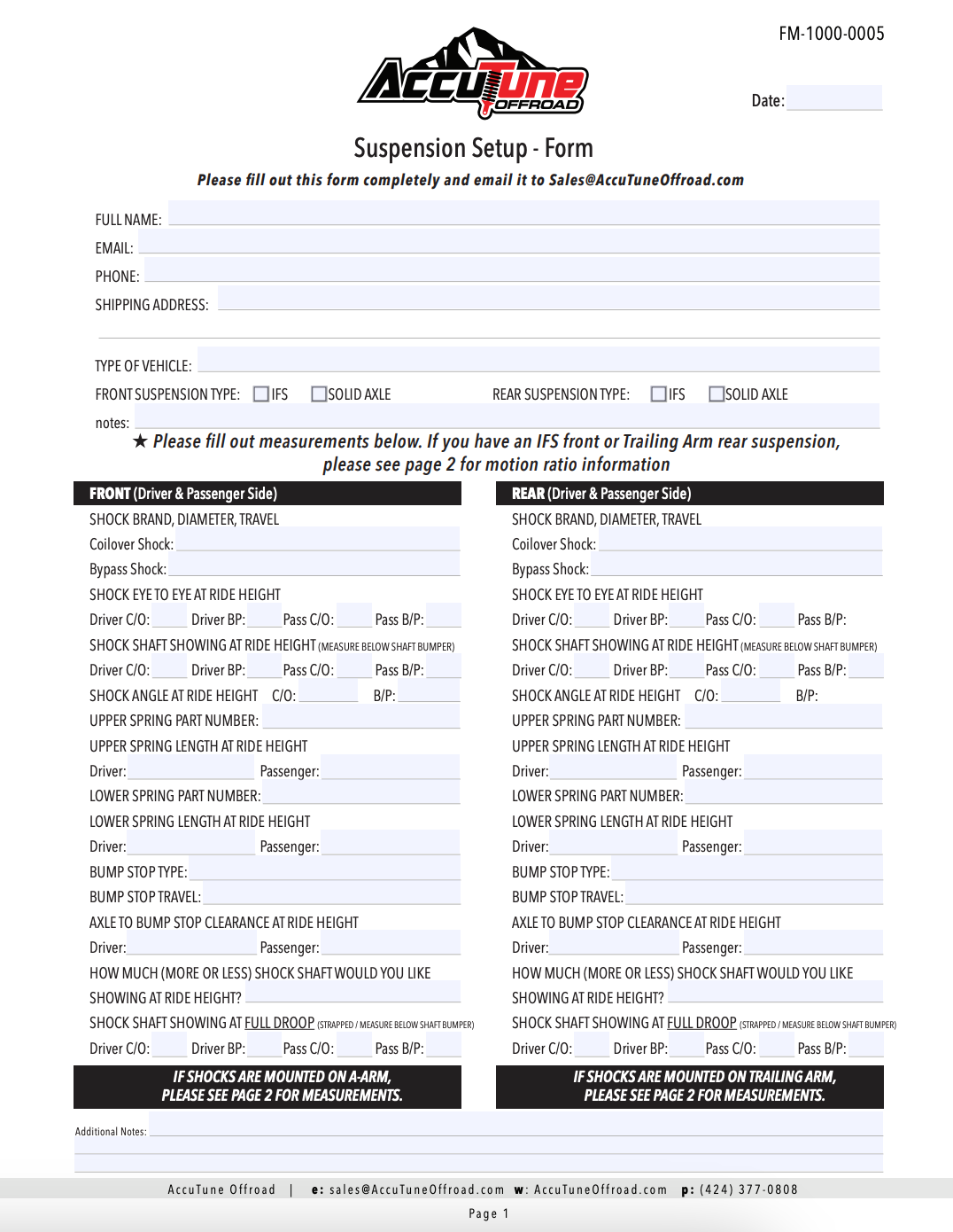 Suspension Setup Form